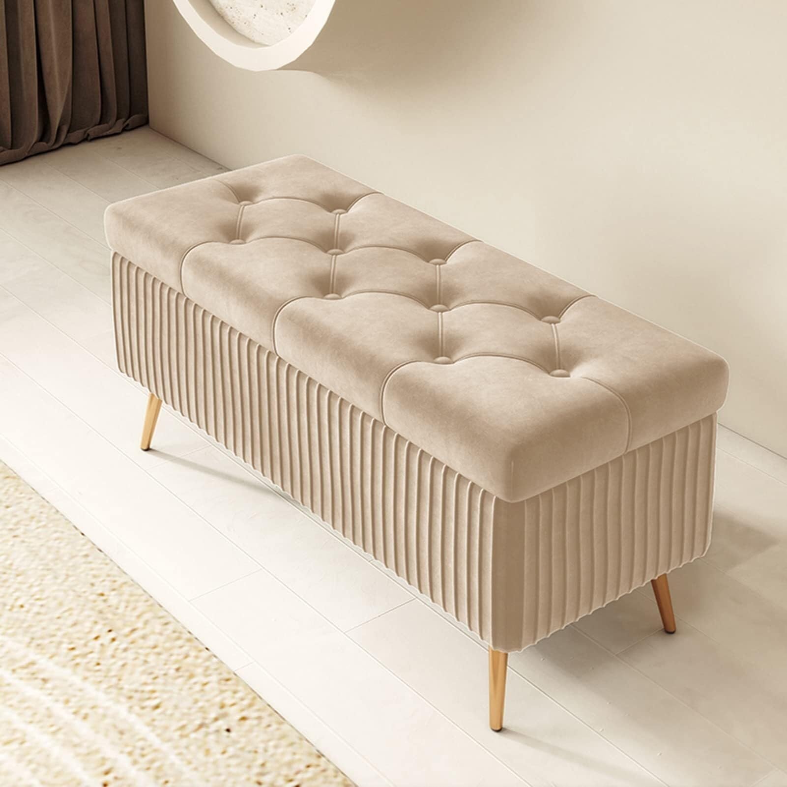 LMMIAOZ 2-in-1 Footrest & Shoe Bench with Storage, Upholstered Ottoman with High-Density Foam, Metal Leg Stool - Large Foot Rest for Bed, Color 7