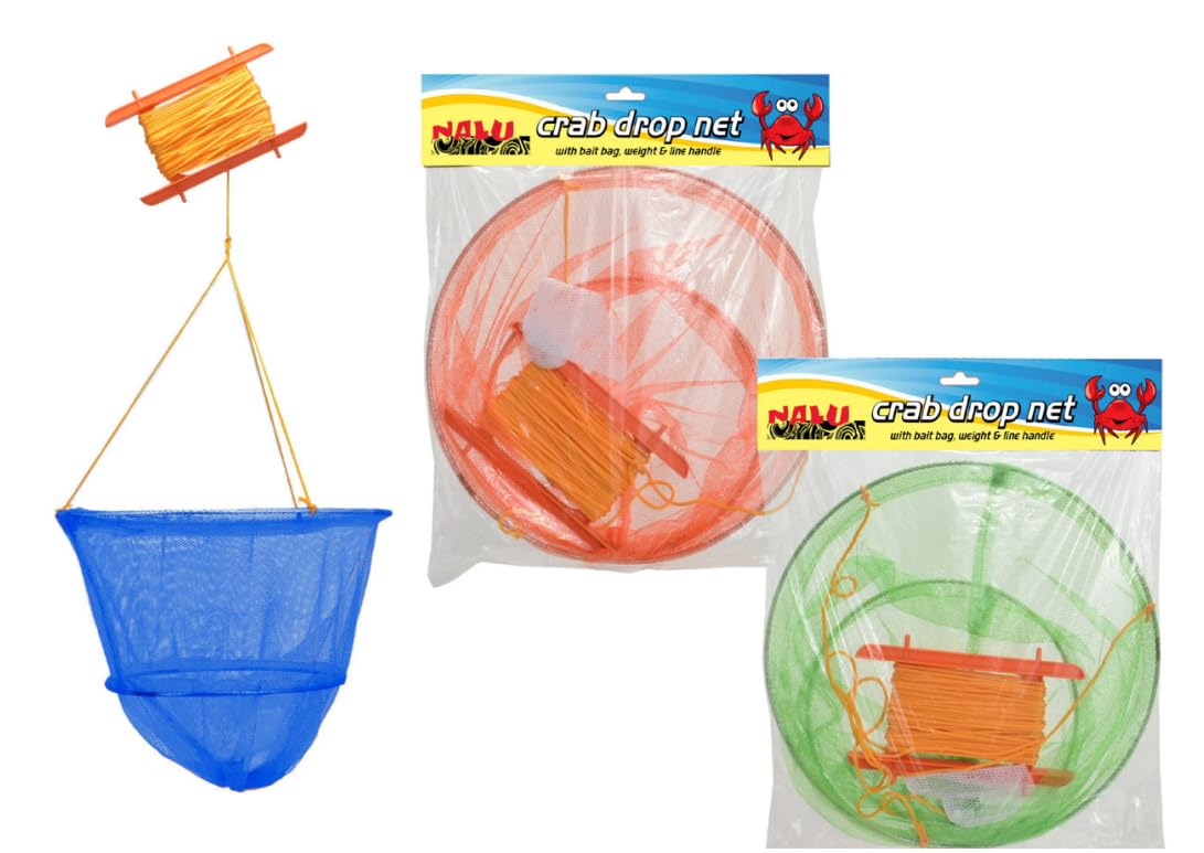 YSAMAX Crab Drop Net With Bait Bag, Robust Design, Corrosion-Resistant Coating On Metal Components, long-lasting, Kids Fihing Net, 30cm, Assorted Colours (Pack of 1)