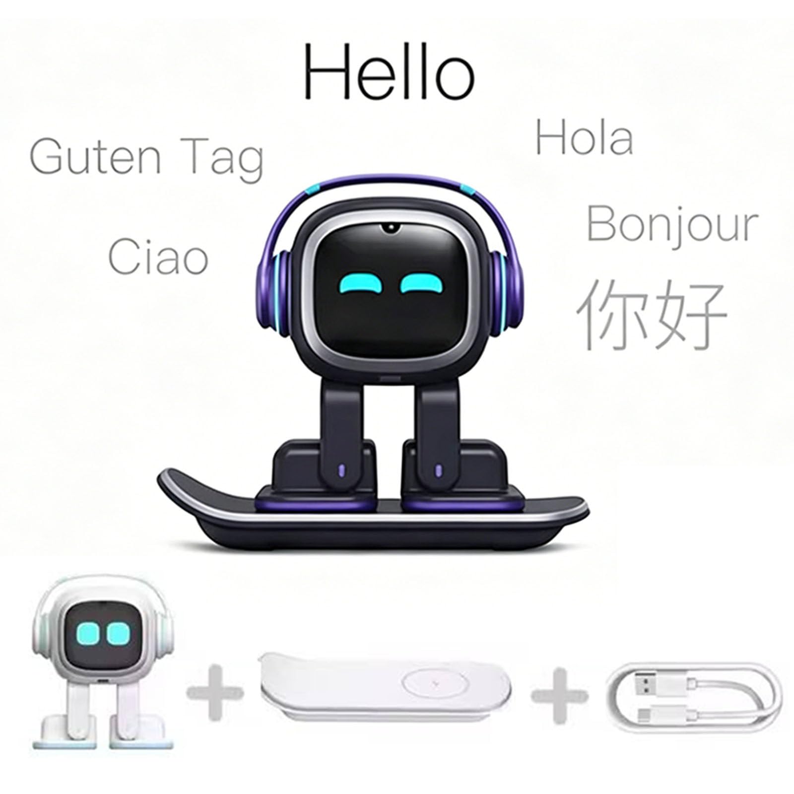 Robot Towarzysz Ai, Inteligentny Robot Biurkowy, Z Rozpoznawaniem Twarzy, Interakcją Głosową, Czujnikiem Dotykowym, ładowaniem Bezprzewodowym 5 W, Do Domowej Zabawy White