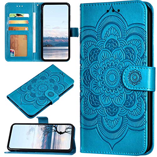 Robinsoni Case Compatible with Sony Xperia 5 Retro Case Glossy Glitter PU Leather Wallet Cover Lavish Bling Mandala Printed Book Case TPU Silicone Inner Case Folio Flip Kickstand Magnetic Case Blue