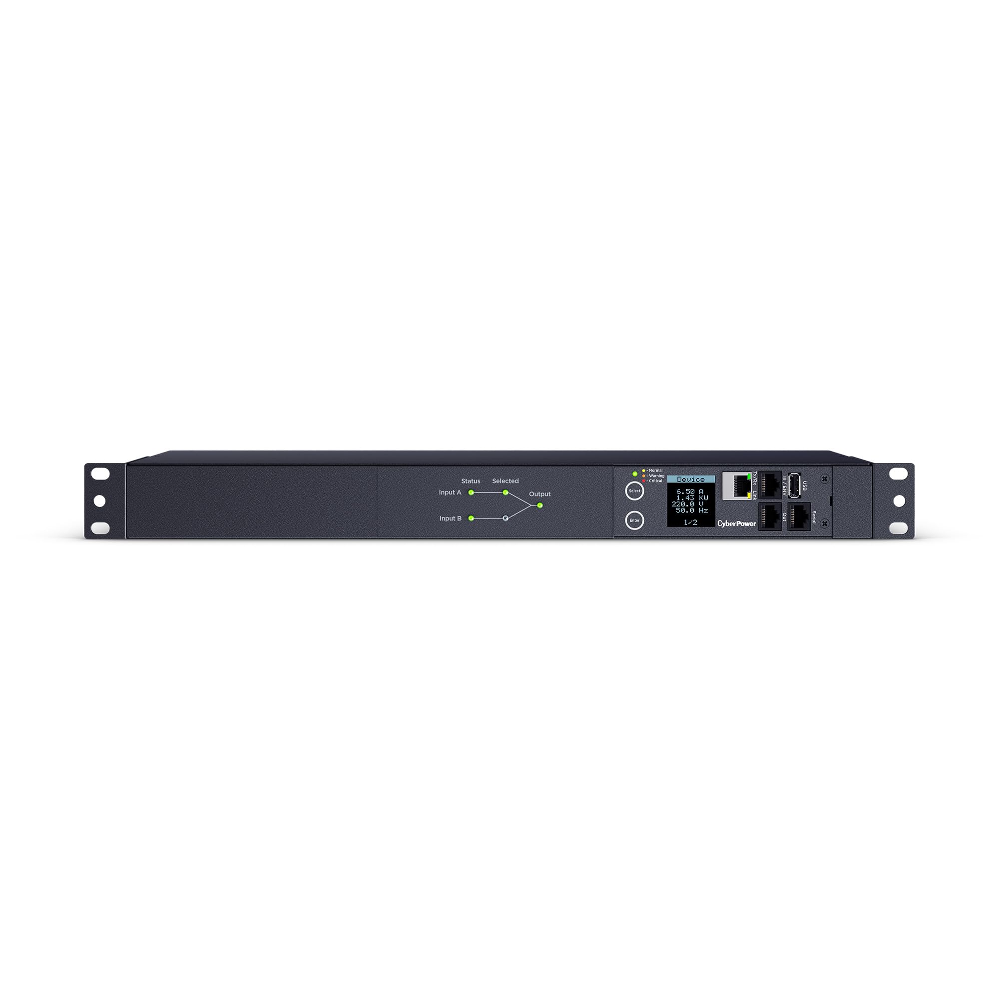 CyberPower PDU44004 Switched ATS PDU, 200-240V, 15A (Derated to 12A), 12 Outlets, 1U Rackmount