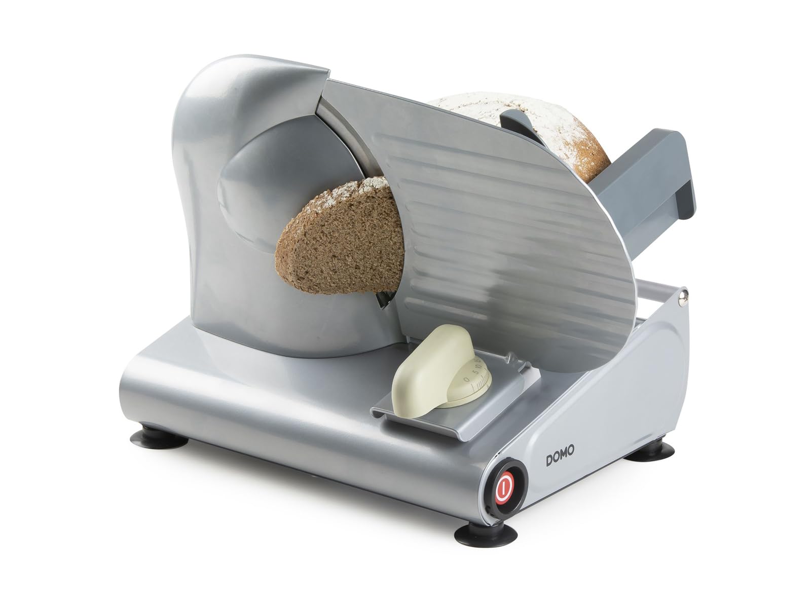 DOMO DO521S Allesschneider - Brotschneidemaschine für Brot, Aufschnitt oder Käse - Mit stufenlos einstellbarer Schnittstärke Ø 19 cm - bis 15 mm - Grau