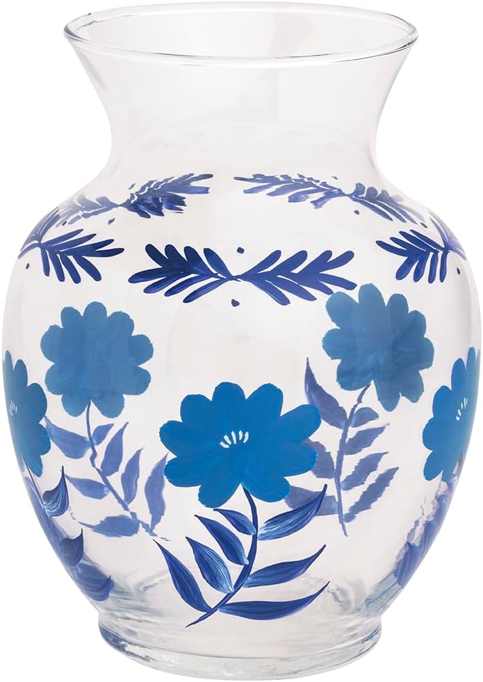 Mud Pie Glass Blue Flower Stem Vase