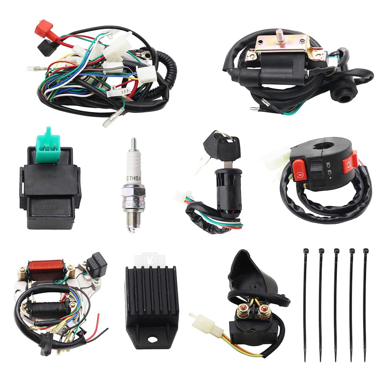 PRO BAT Full Electrics Wiring Harness Kit for Tao tao Coolster 50cc 70cc 90cc 110cc 125cc Chinese ATV Quad Bike 4 Wheeler 4 Stroke Parts with CDI Coil Magneto Stator