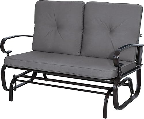 Miniatura 9 de Incbruce Silla mecedora para exteriores, banco planeador de patio para 2 personas, asiento de porche, sofá biplaza para patio, juego de sillas con