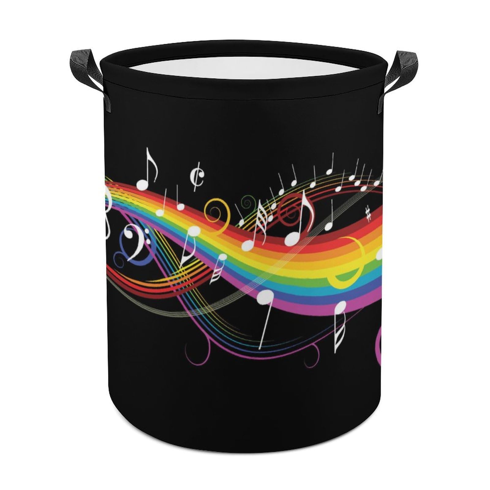 Wlntrophic Laundry Hamper, Rainbow Music Musical Note Laundry Basket, Washing Basket with Handle