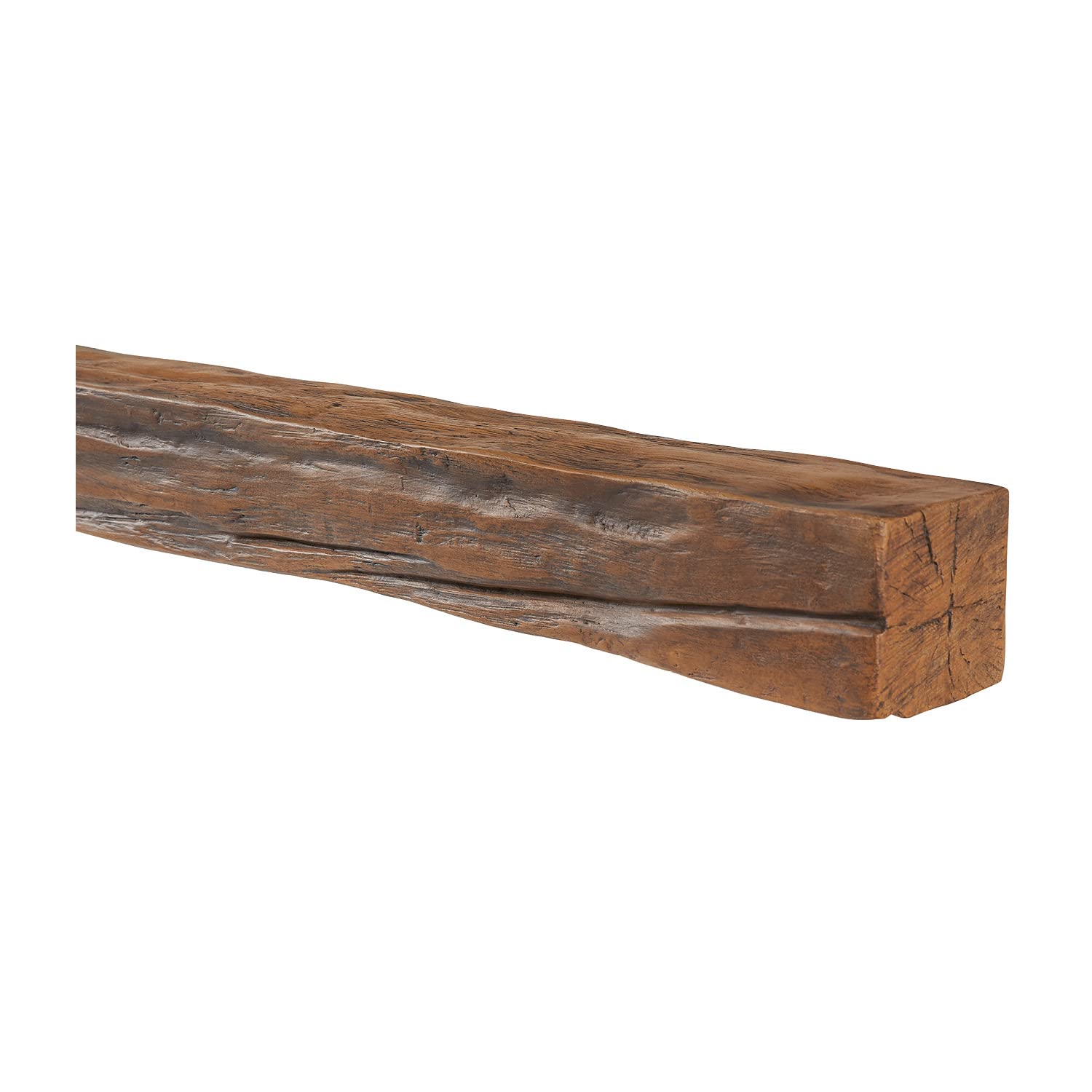 High-Density Polyurethane Faux Fireplace Mantel | Lightweight Rustic Floating Wood Beam with Mounting Strip and Touch-Up Kit | Old English | 48" L x 4" W x 4" H | Burnished
