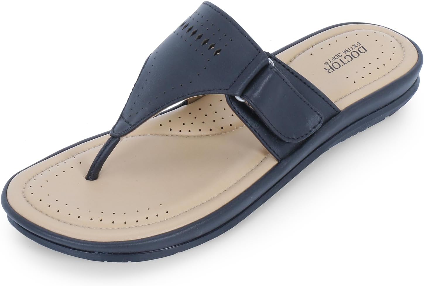 DOCTOR EXTRA SOFT Women’s Flat Memory Foam Slippers/Flip-Flops Fashion Stylish Casual Comfortable Diabetic Orthopedic Lightweight Synthetic Slip-on Sandals with Adjustable Strap for Girls/Ladies D-608