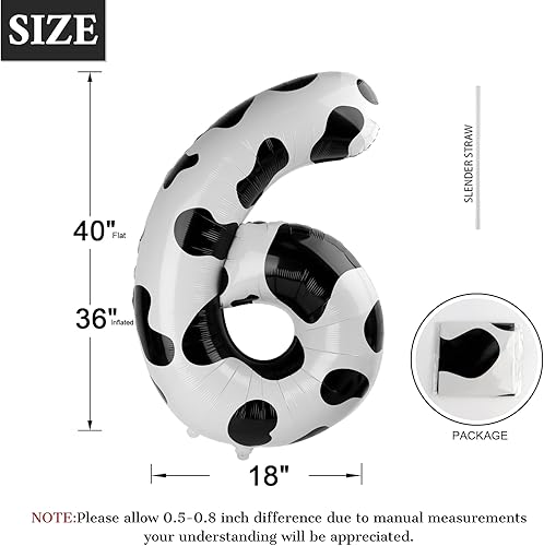 Miniatura 2 de Decoraciones de Cumpleaños con Globos de Números con Estampado de Vaca, globos de 40 pulgadas del número 0-9 (cero-nueve), globo de vaca para