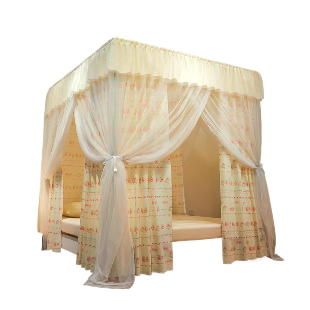 ZFPKXHVMG 4 Opening Mosquito Net, Double Layer Four Corner Princess Bed Canopy Mosquito Net, Multicolor, Multiple Sizes(Yellow B,200 * 220 * 210cm)