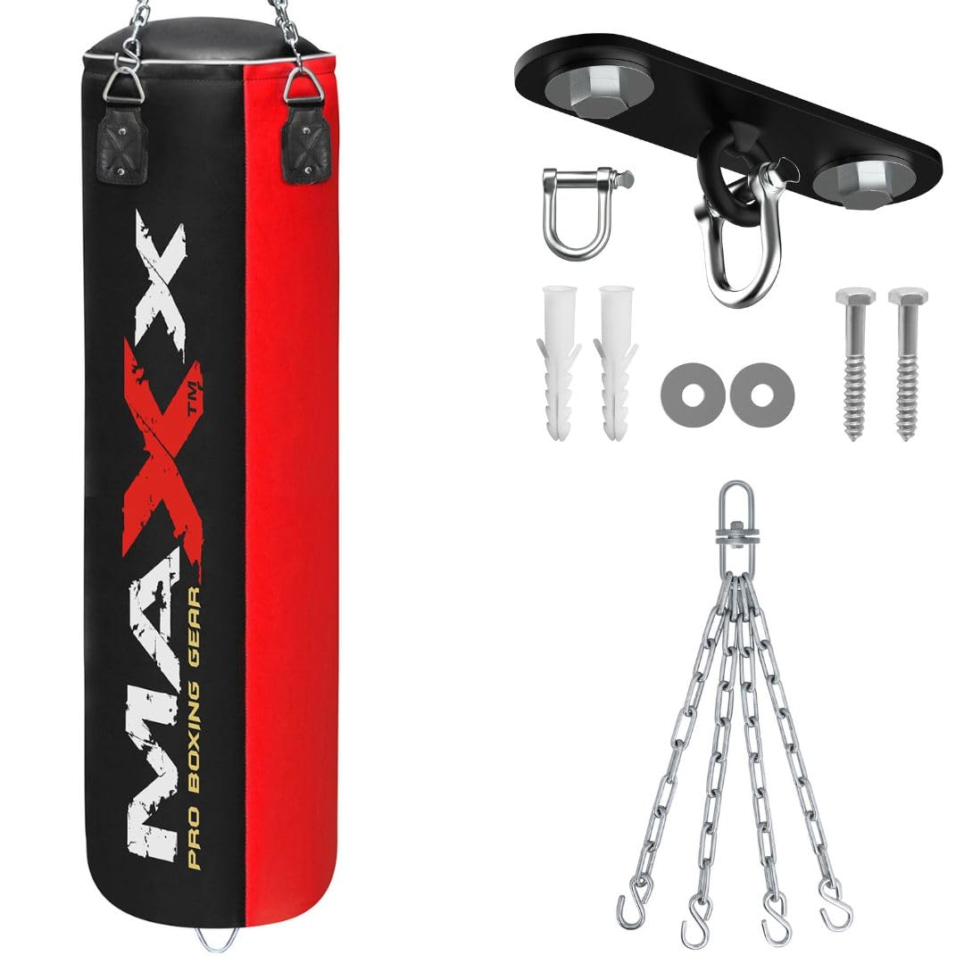MAXX Punchbags With Hook Set Sizes 5FT, 4FT, 3FT (Black Red, 3FT)