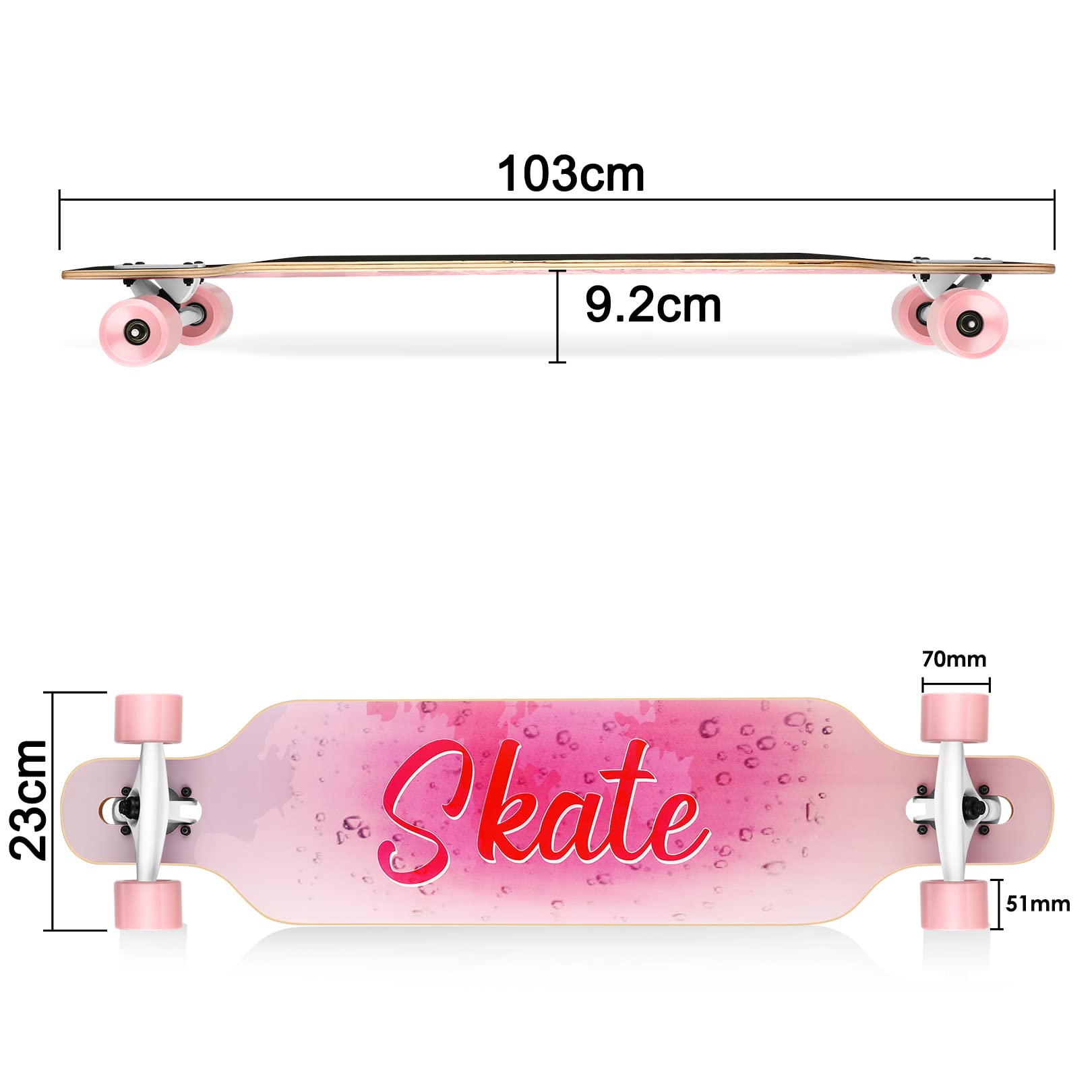CAROMA Longboard 41" Completo Con Rodamientos ABEC-11 – Tabla Drop-through Para Freeride Y Crucero