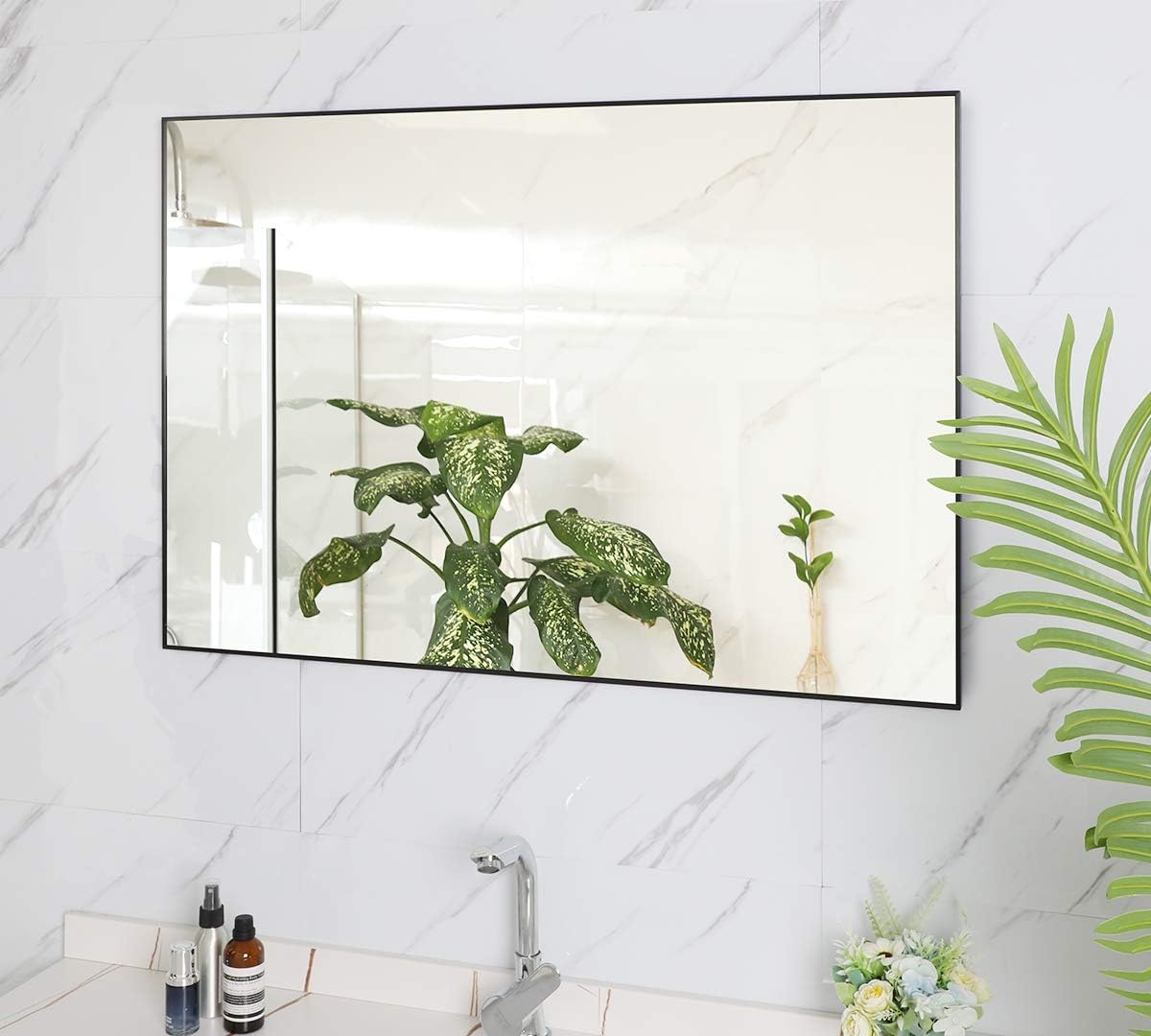Shabby Chic Wall Mirror - 90 x 60 cm - Large French Vintage Style Mirror - Charcoal and Silver ...