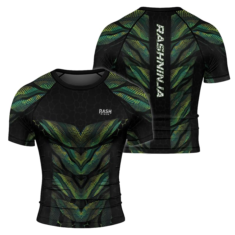 Snake Men’s Rash Guard Compression Short Sleeve MMA BJJ Jiu Jitsu No Gi Grappling Base Layer Combat Shirt