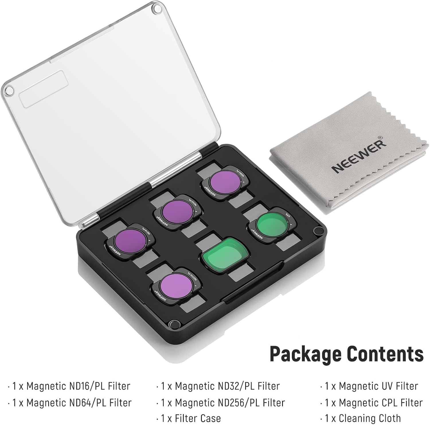 Neewer Magnetyczny zestaw filtrów ND/CPL kompatybilny z DJI OSMO Pocket 3 Creator Combo akcesoria, kamera sportowa 6-pak UV CPL ND16/PL ND32/PL ND64/PL ND256/PL filtry polaryzacyjne i neutralne