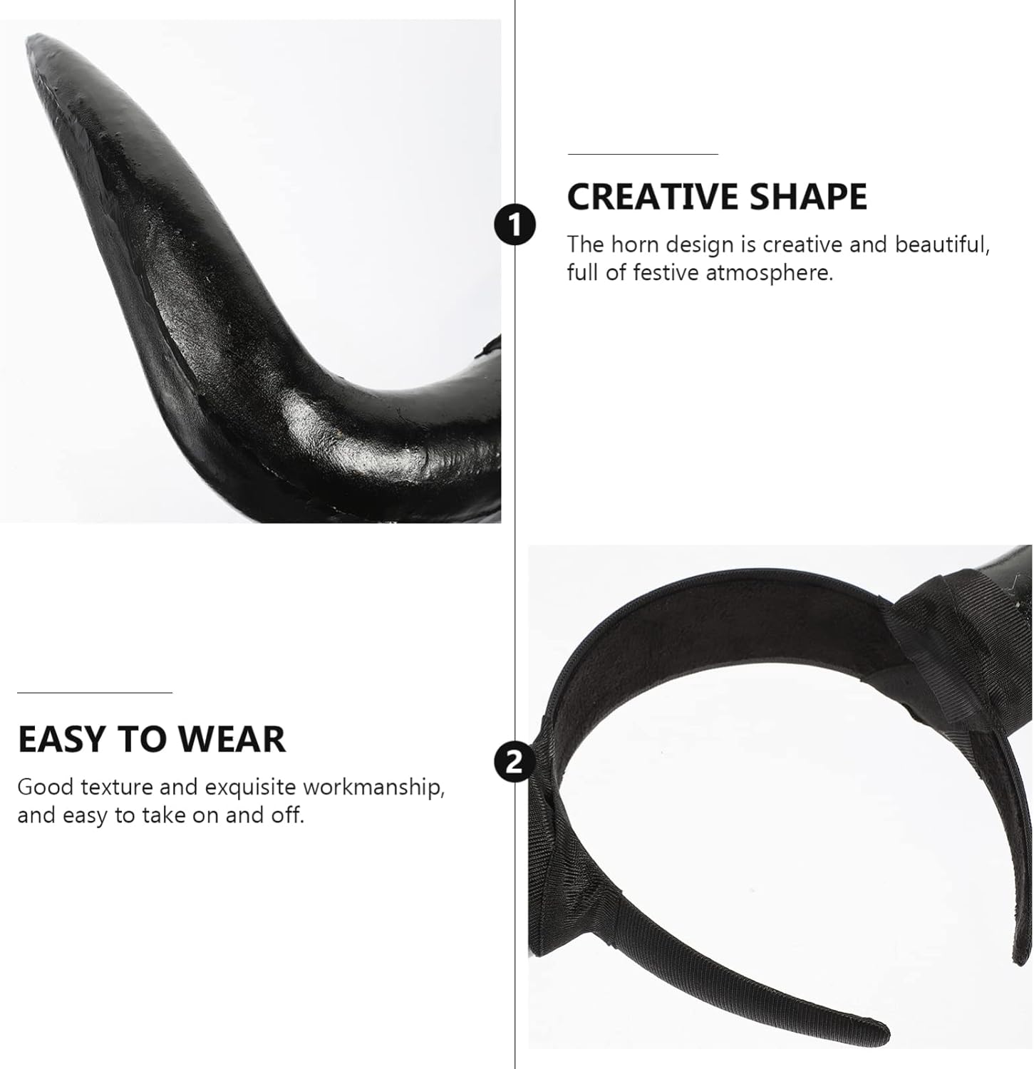 Sewroro Ox Horn Headband, Halloween Party Cosplay Costume Prop, Black Horn Headdress, Devil Horns Hair Decor, 13.38 x 10.03 x 2.75 Inch - Image 4
