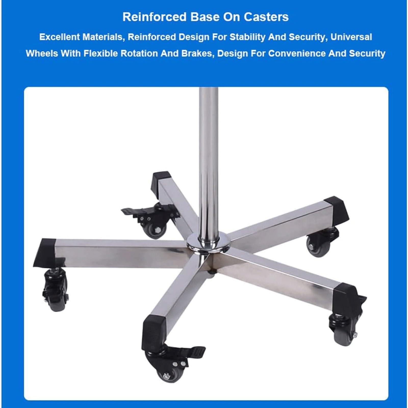 EYPKPL Supporto for flebo in Acciaio Inossidabile, Asta Porta flebo con Ruote, 4 Ganci, 5 Gambe, Porta Sacca flebo con 5 Ruote di bloccaggio for ospedali e cliniche domestiche