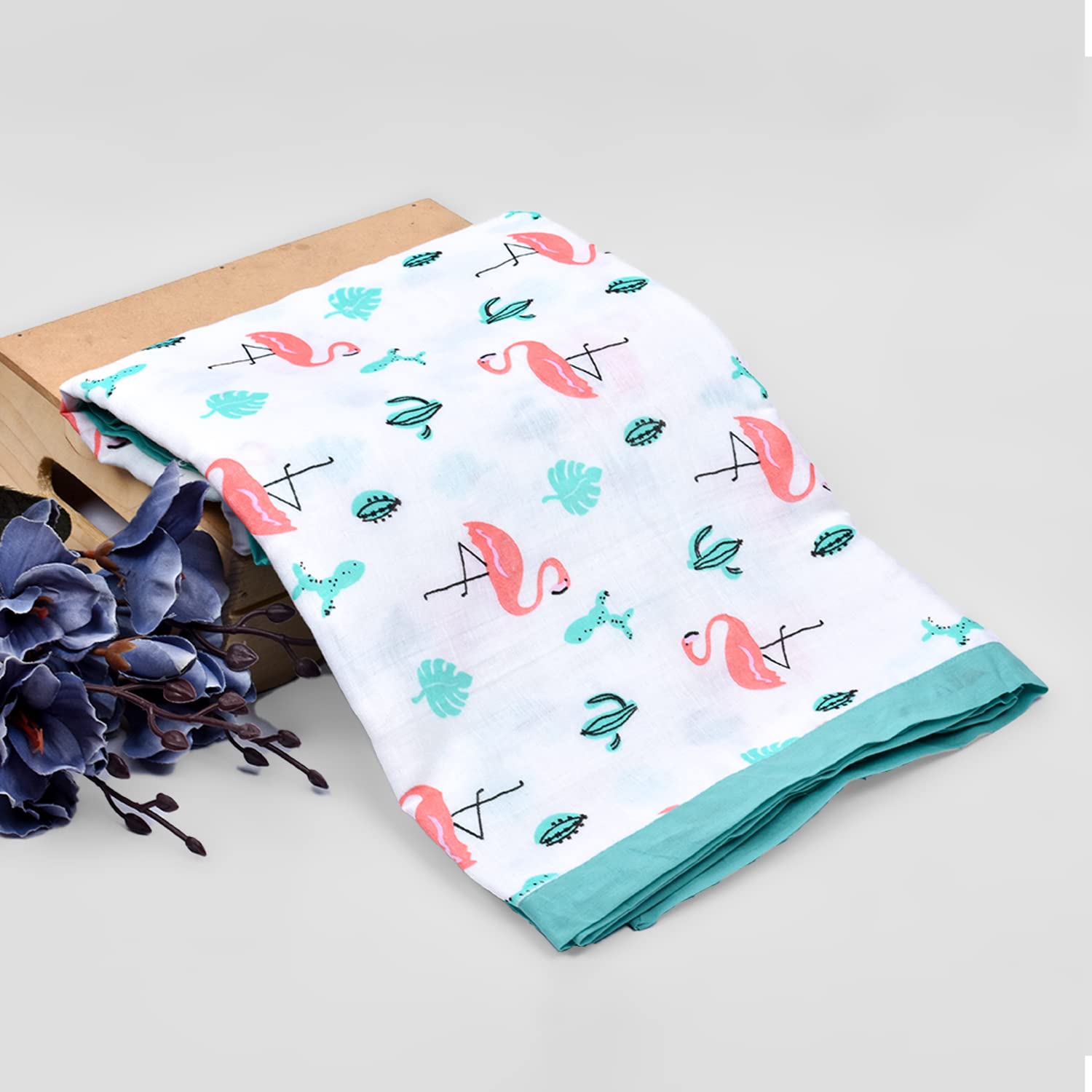 MOM'S HOME Baby 4 Layer Muslin Dohar- 100X100 CM | 0-3 Years | Flamingo