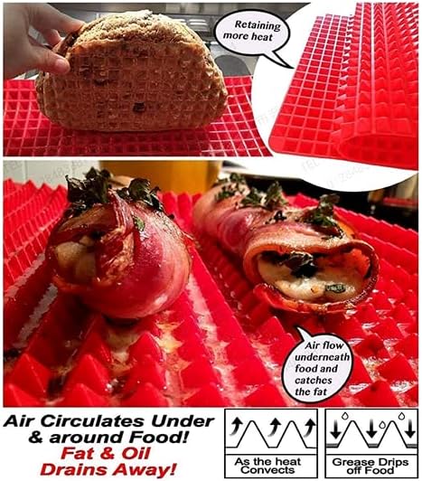 Miniatura 5 de Alpenkok - Alfombrilla de silicona antiadherente para horno, diseño de pirámide, color rojo graso, paquete de 2 unidades (rojo)