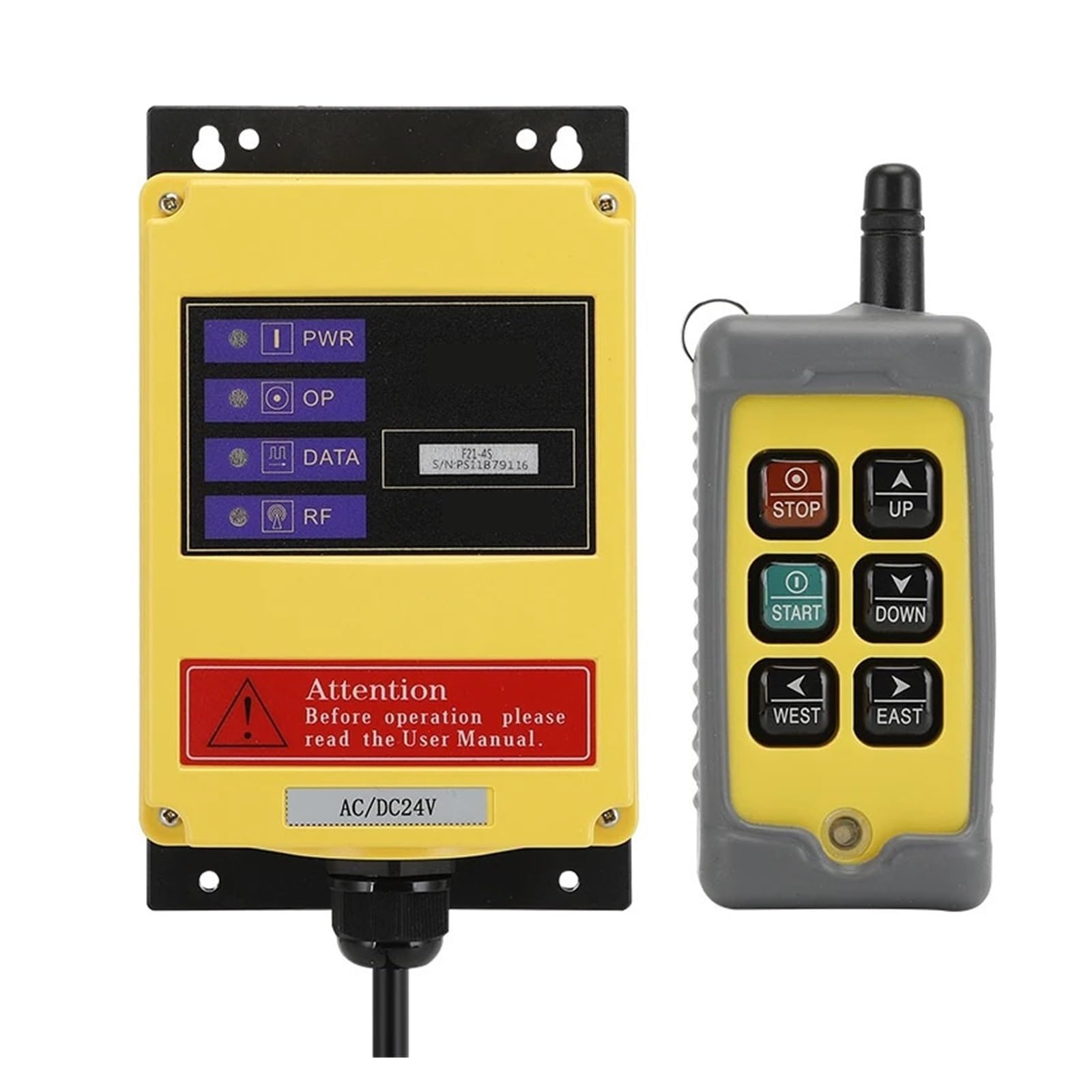 F21-4S Telecomando industriale Interruttore a 4 pulsanti 12V 24V Paranco elettrico Gru Ascensore Telecomando wireless a velocità singola Q400(A,12V【5W】)