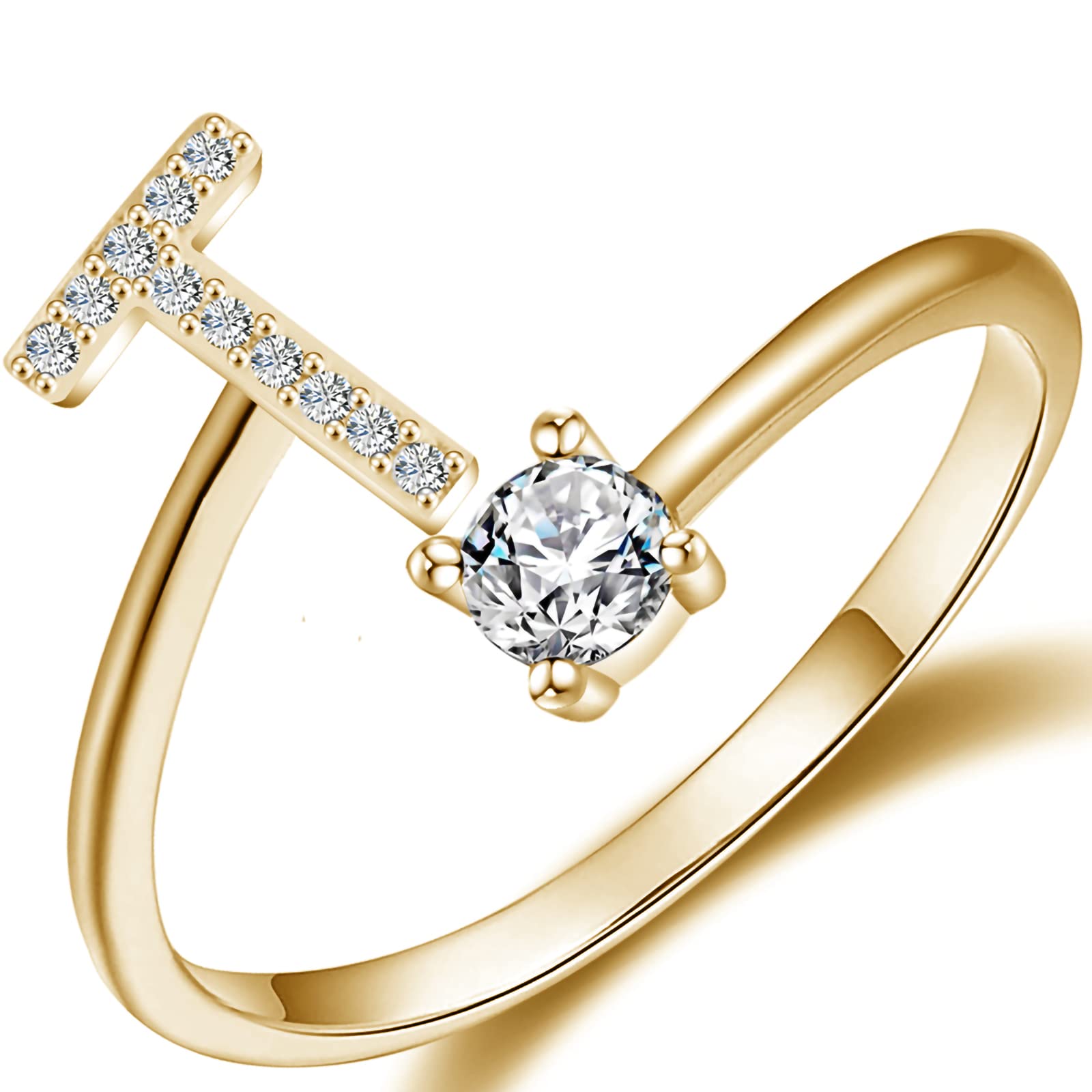 HaozeInitial Letter Ring for Women Girls Gold Stackable Alphabet Rings with Initial Adjustable Crystal Inlaid Initial Rings Bridesmaid Gift