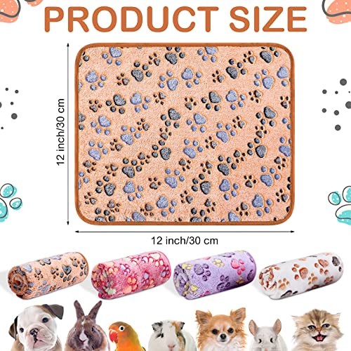 4 Pcs Waterproof Guinea Pig Blankets Washable Small Animal Fleece Bedding Absorbent Guinea Pig Cage Liners Reusable Pet Pee Pad Sleep Mat Pad Cover for Hamster Ferret (Paw Print,12 x 12 Inch) - Image 2