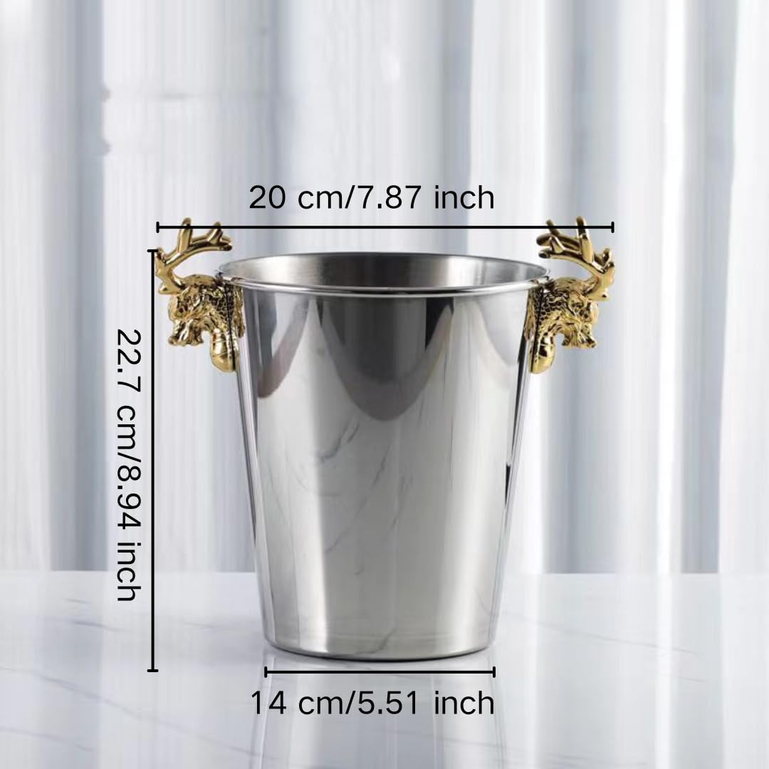 Cubeta de hielo Cubo de acero inoxidable, cubos de hielo for fiestas, cubo de hielo comercial con aislamiento térmico de doble capa for KTV, champán, vino tinto, cerveza, hielo en grano(Gold)