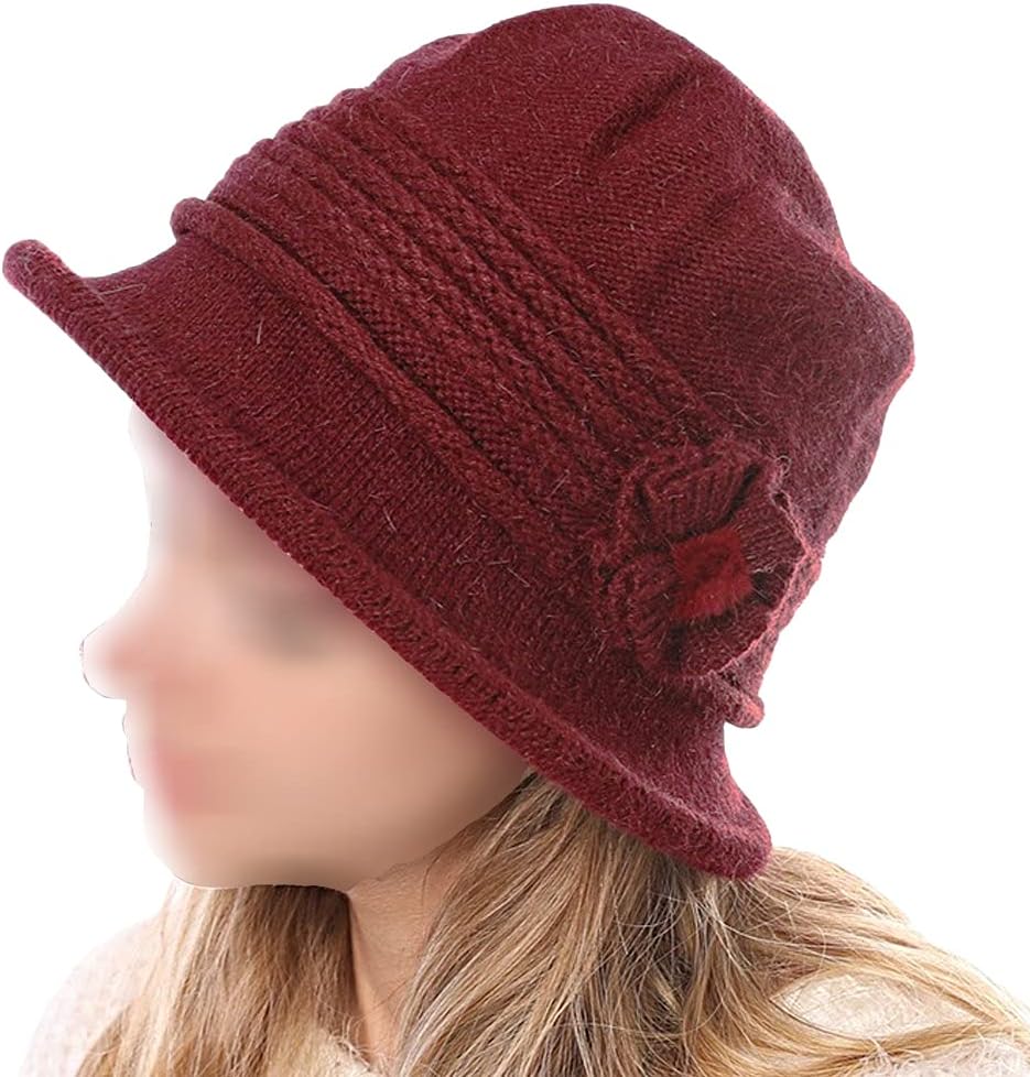 ZffXH Womens Cloche Hat, Winter Knit 1920 Vintage Beanie Cap Bowler Church Bucket Dress Felt for Women Ladies Seniors - Image 7