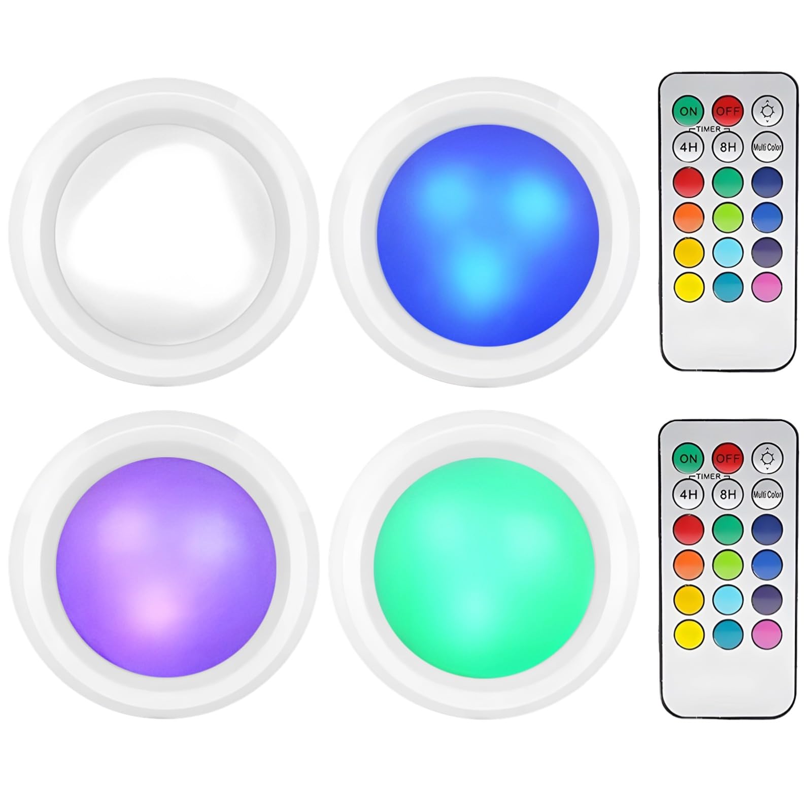 Set of 4 Wireless Push Lights, Water-Resistant, Touch-Control & Remote-Controlled, Runs On AAA Batteries