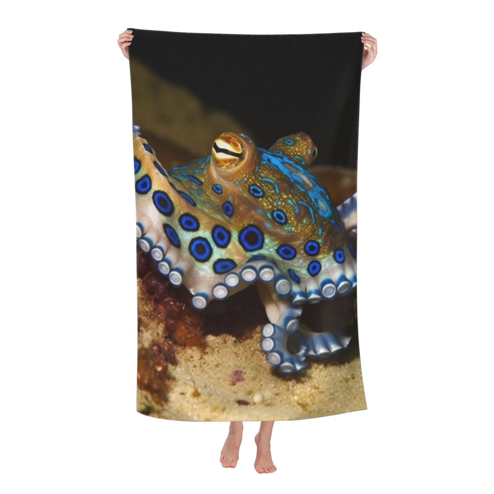 FodPand Blue Ring Octopus Beach Towel Oversized 52 x 32 in Sand Free Pool Swim Towels for Adult Travel Blanket Lightweight Quick Dry Absorbent Bath Towels Cruise Vacation Accessories