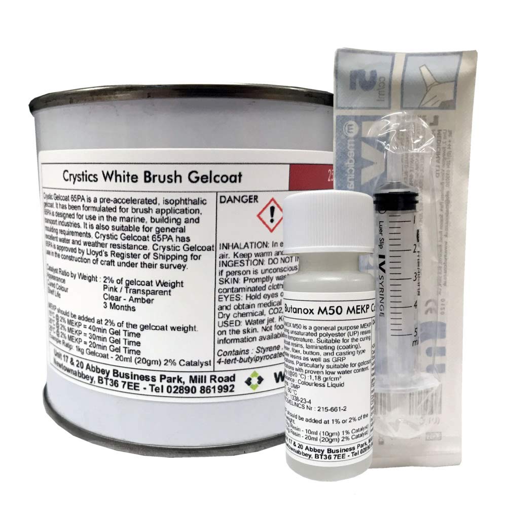 Polycraft ( Mb Fibreglass ) White Polycraft Crystic Polyester Brush Gelcoat & Catalyst & Syringe 250G Kit