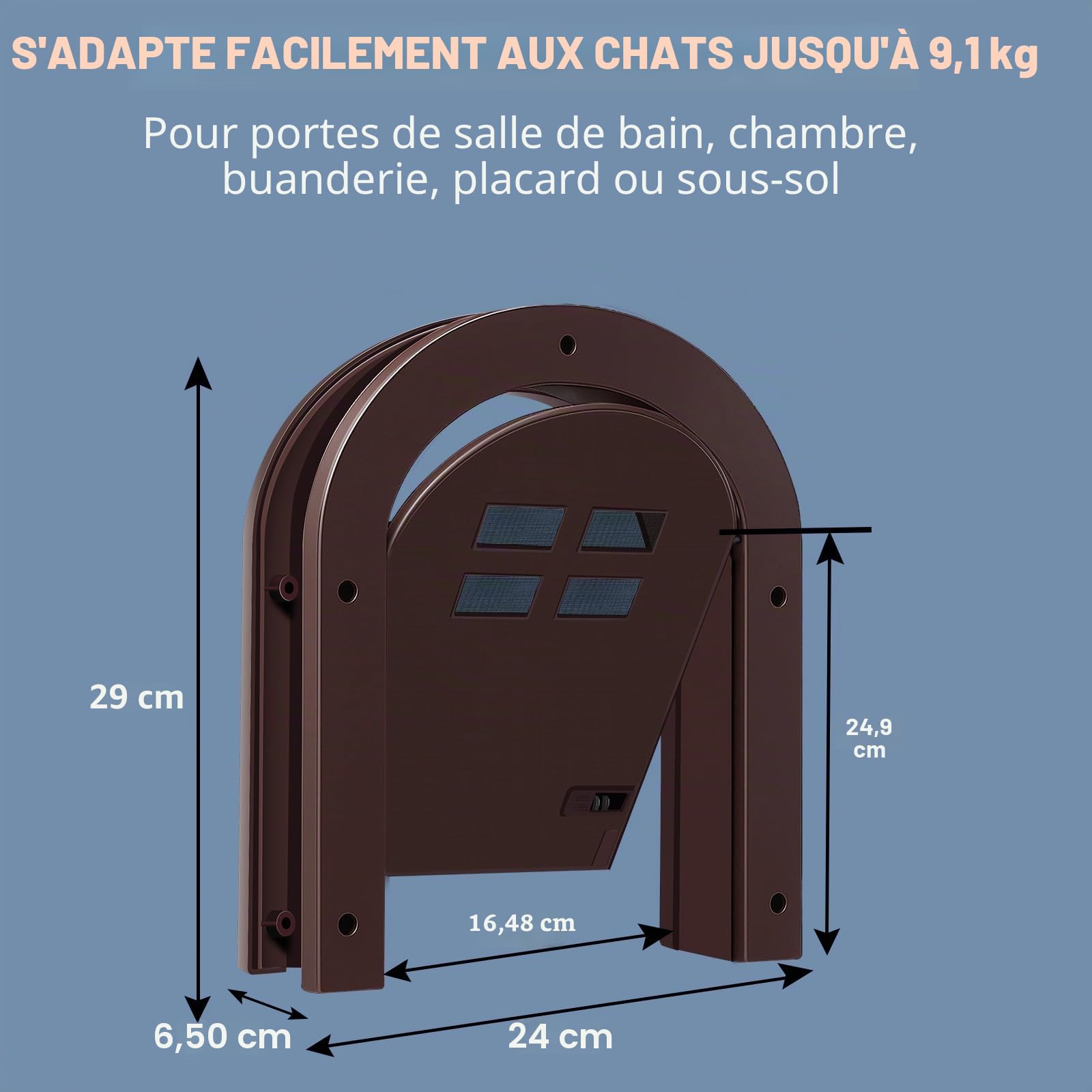 Wordcam Porte intérieure pour chat - Verrouillage à 2 voies - Pour chats jusqu'à 9 kg - Porte pour animaux domestiques - Pour chats, chatons et petits chiens (marron)