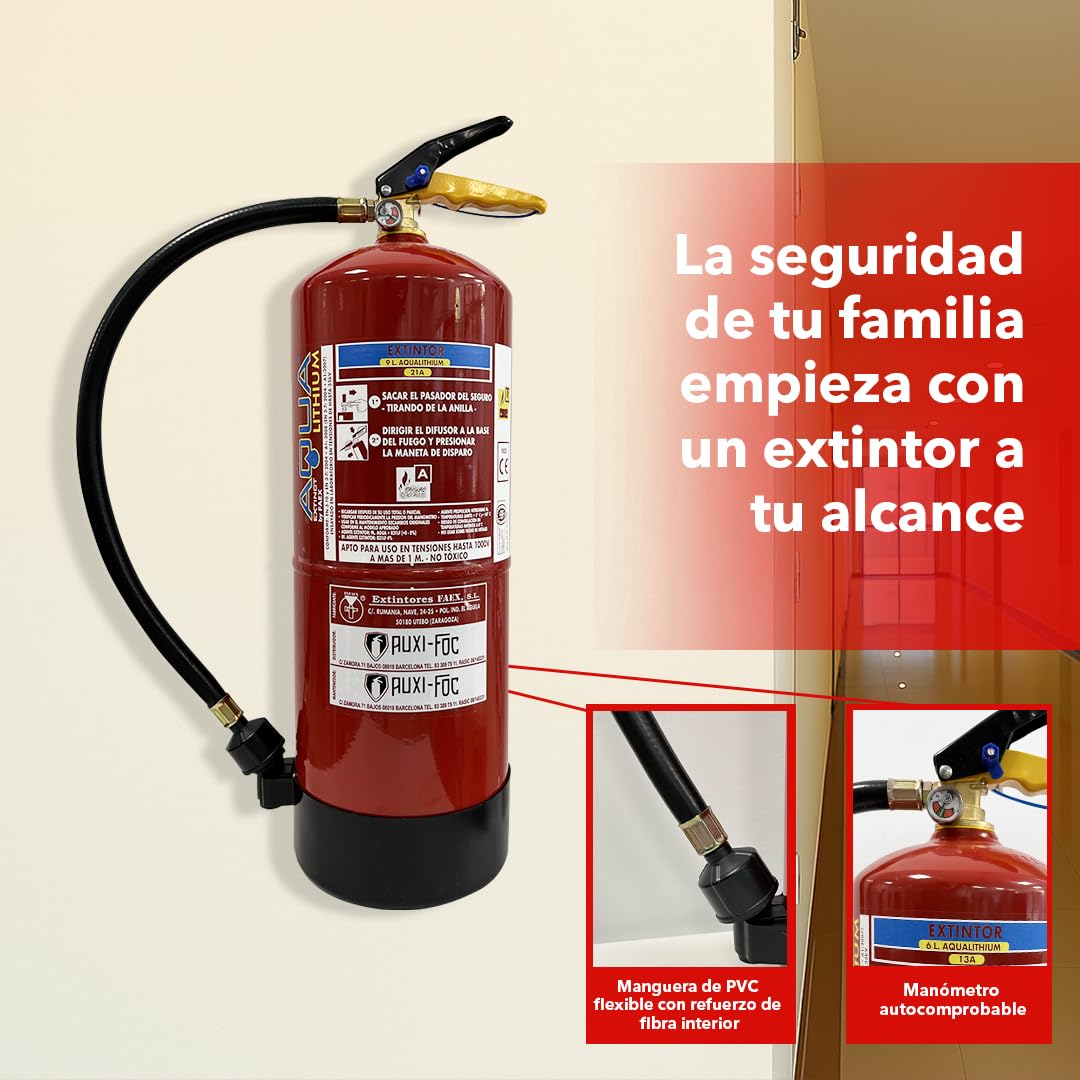 AUXI-FOC | Extintor de Incendios AQUALITHIUM Ion-Litio 6 litros| Especial Para Coches Eléctricos | Extintor Para Coche Seguro Y Eficiente con Alta Tecnología | Ideal Para Hogar Y Vehículo.