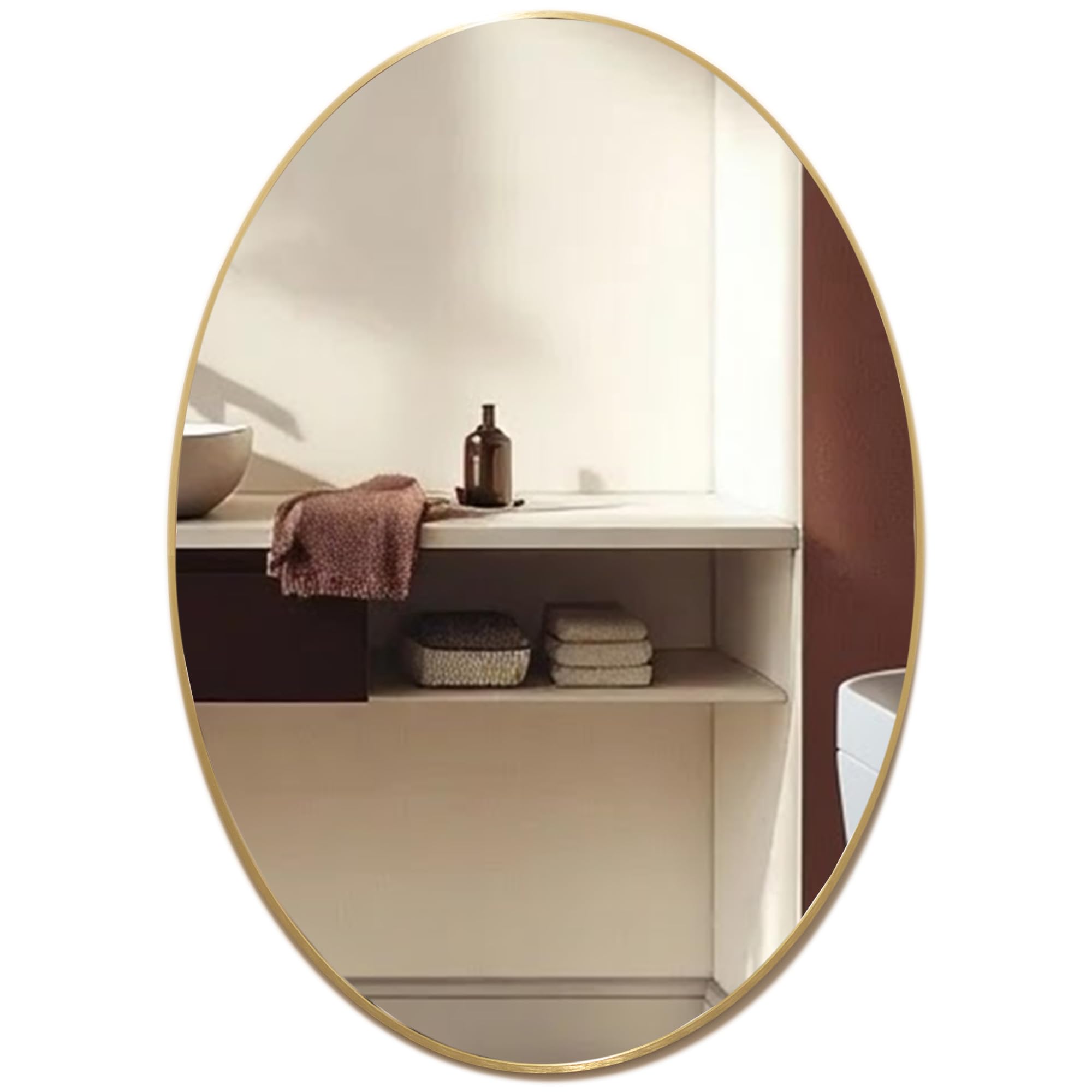 Neue Design Mood® Premium Oval Bathroom Mirror Gold Wall Mounted, Framed Modern & Stylish (70cm x 50cm)