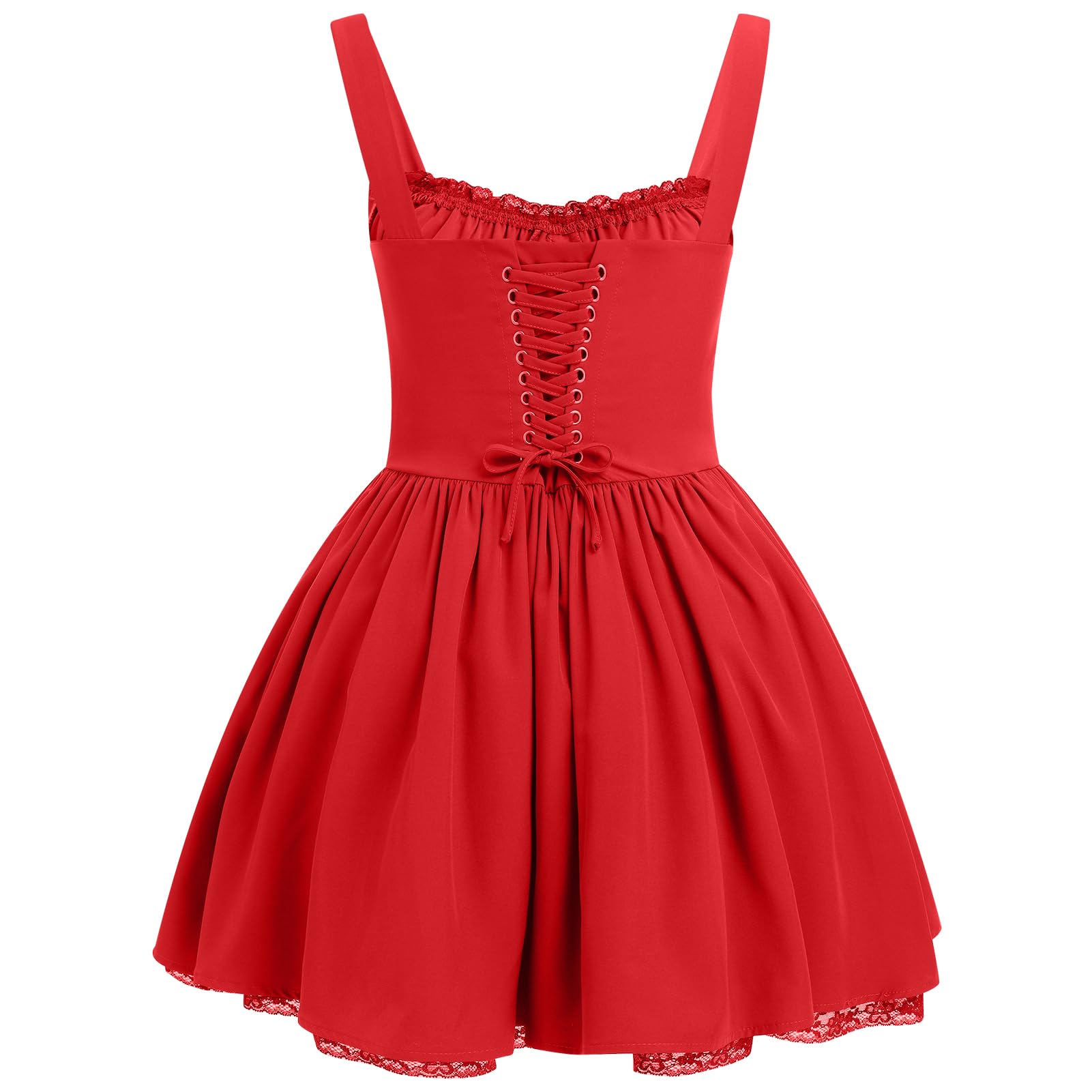 Women's Short Corset Sundress Boho Mini Dress Sleeveless Backless Low Cut Lace Dress Summer: Small Red