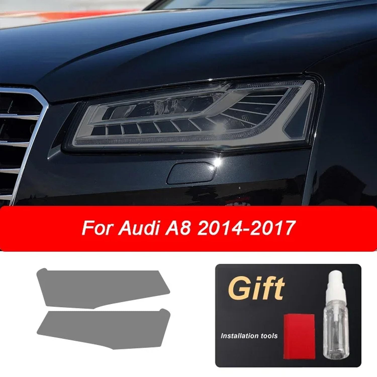 Autoscheinwerfer Schutzfolie für Audi A4 8V A3 B8 B9 A5 A6 C8 A7 A8 D4 TT E-tron R8,Autoscheinwerfer-Schutzfolie Anti-Kratz-Folie TPU-Aufkleber Zubehör,Blackened