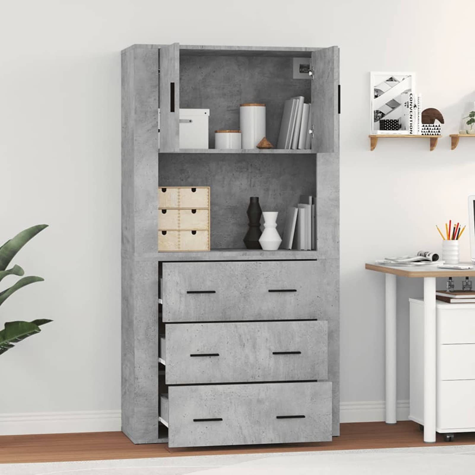 ZEYUAN Buffet Haut Gris béton Bois d'ingénierie,Buffet,Buffet Salon,Buffet,Crédences et Vaisseliers,Meuble Salon,Meuble de Cuisine,Buffet,Buffet Salon,Buffet,