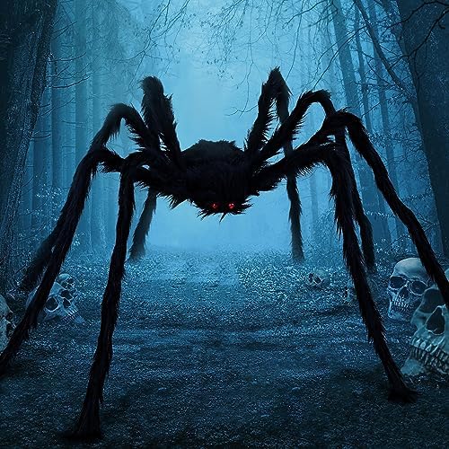 JOYIN 200cm Halloween Spinne Deko, Halloween Riesenspinne mit Roten Augen, Große Schwarze Plüschspinne Outdoor Indoor, Biegsame Gruselig Spinne Deko für Party, Garten und Haus