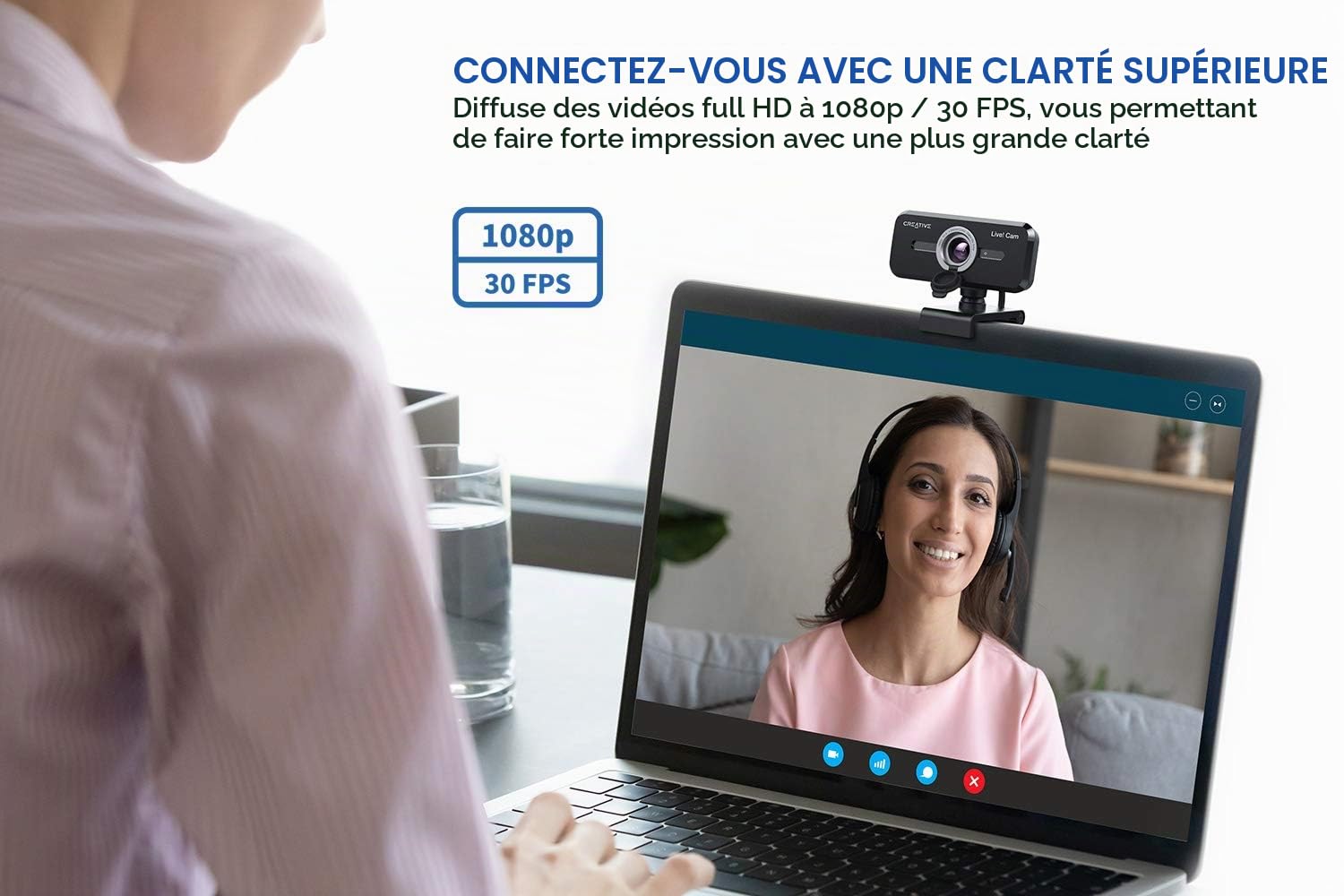 Creative Live! Cam Sync 1080p V2 Webcam USB grand angle avec fonction muet automatique et réduction du bruit pour les appels vidéo, double microphone intégré pour zoom, Skype
