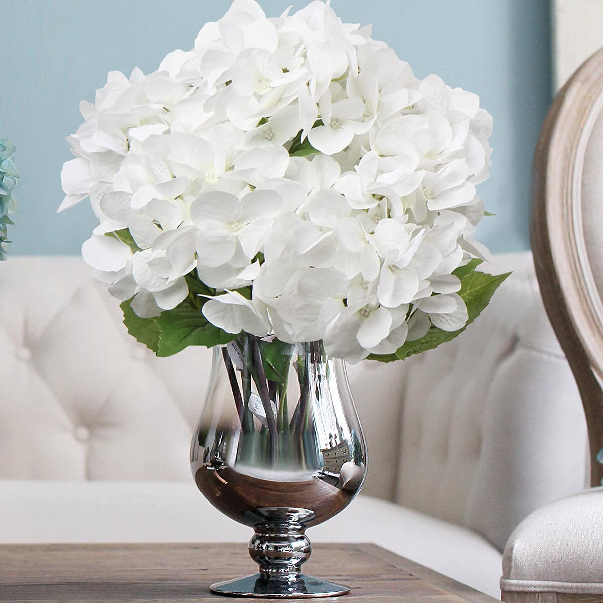 3 Fiori Artificiali Ortensia Bianca, 53 Cm, In Lattice Realistico, Finti Con Stelo Regolabile, Per Bouquet E Centrotavola