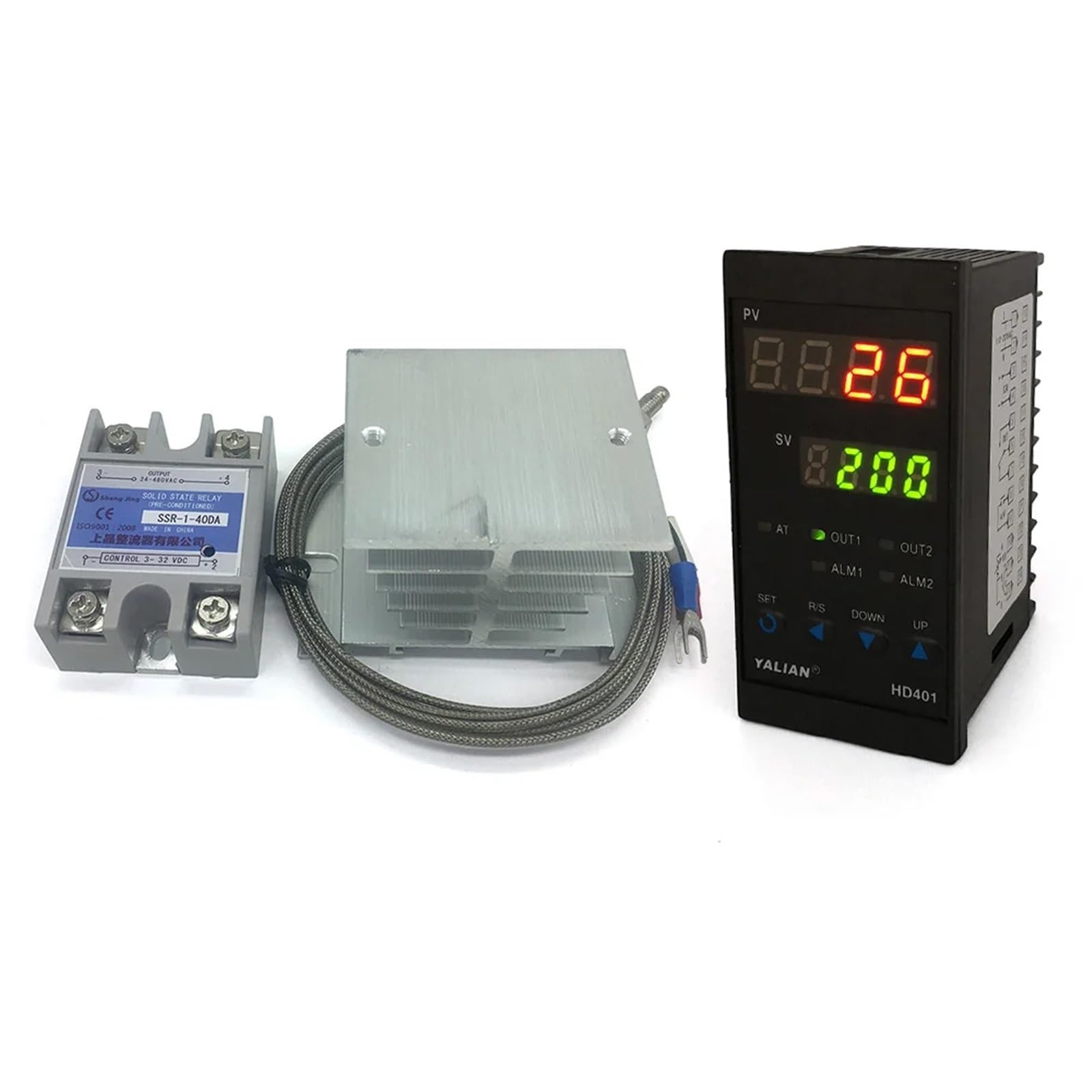 Controlador de temperatura digital Pid Temperatura máxima de ajuste 1372 grados Celsius + disipador de calor + termopar K 2M + SSR máx. 40 A(HD401)