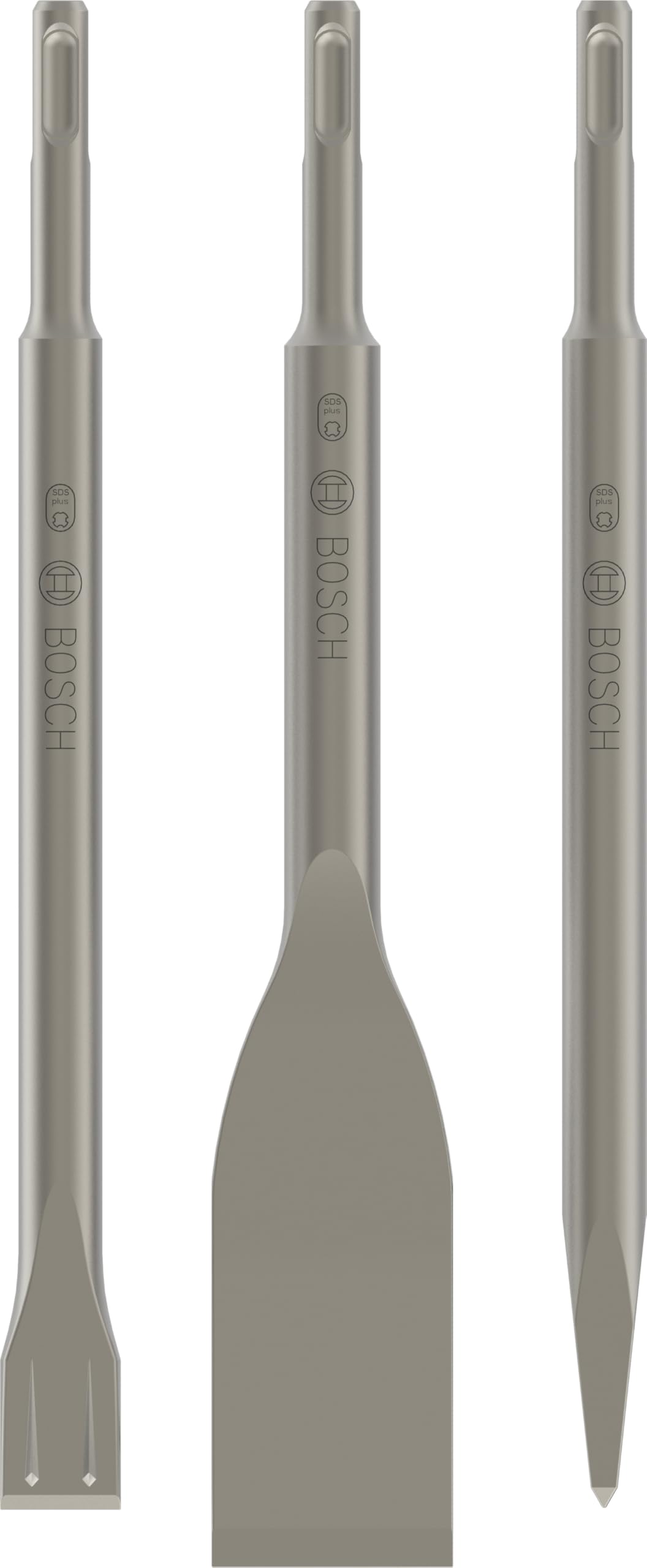 Bosch 3 pcs. Mixed SDS Plus Chisel Set (for Concrete, Brick, 0/20/40mm, Flat + Tile + Pointed Chisel, Accessories for Rotary & Demolition Hammers)