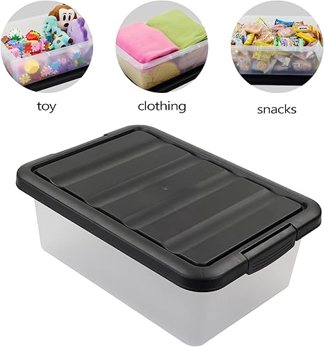 Vista 9 de Wekioger Contenedor de almacenamiento apilable de plástico transparente esmerilado con tapa gris, contenedor grande de 14 cuartos de galón, paquete