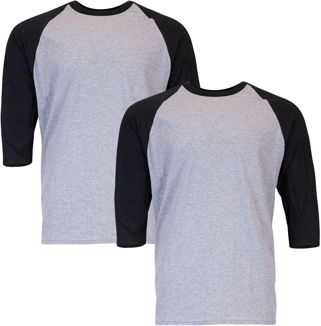 Gildan Adult Heavy Cotton 3/4 Raglan T-Shirt, Style G5700, 2-Pack Large Sport Grey/Black