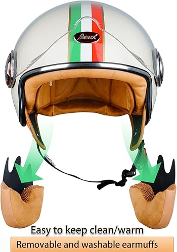 Vista 3 de Open Face Motorcycle Helmet for Adults,DOT Approved - Moped Half Vespa Retro Helmet with Anti-Scratch Visor for Men and Women