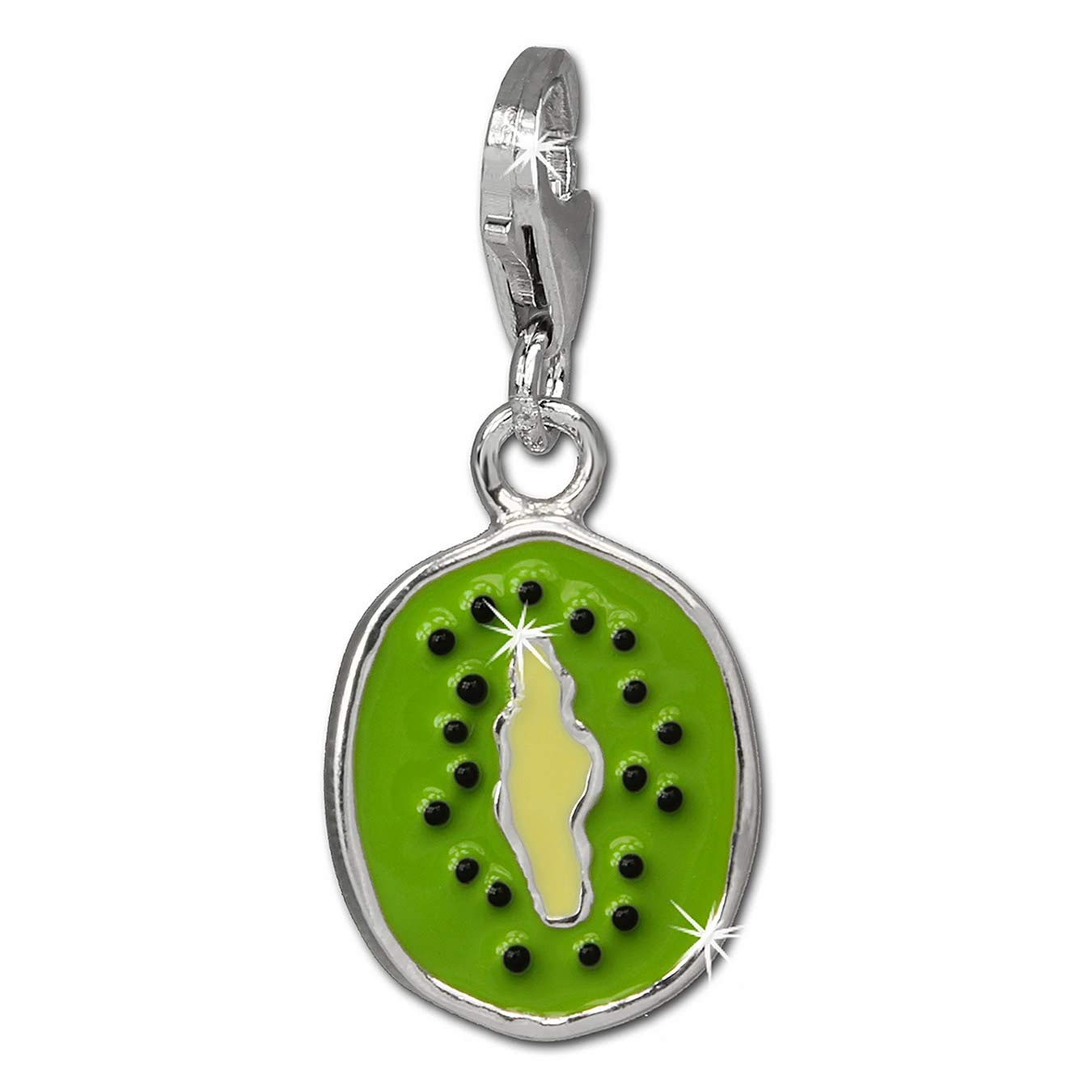 SilberDream Charm 925 Silver Enamel Bracelet Pendant Green Kiwi FC832G