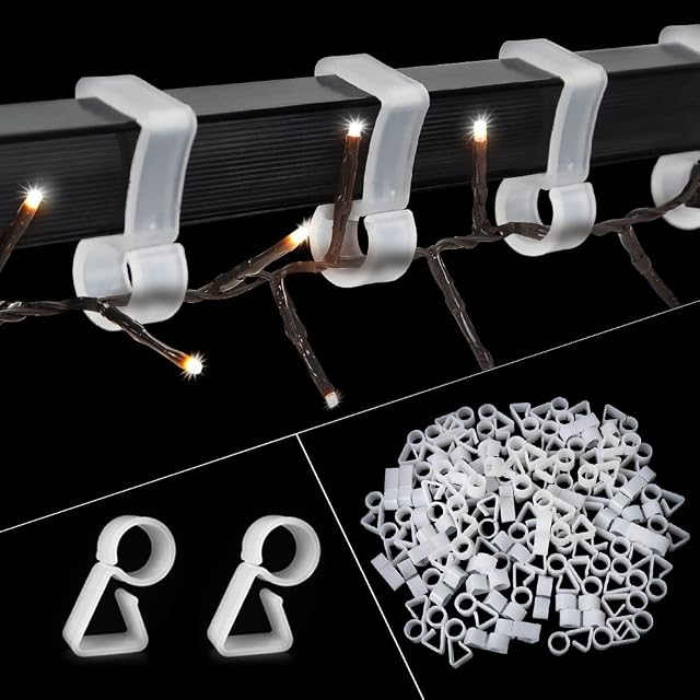 Vikdio 60 Pcs Gutter Hooks Hang Clip Hooks for Securing Outdoor String Lights, Ideal for Hanging Icicle Meteor Shower Lights on Wedding Christmas Xmas Halloween Garden Tree Home Decor