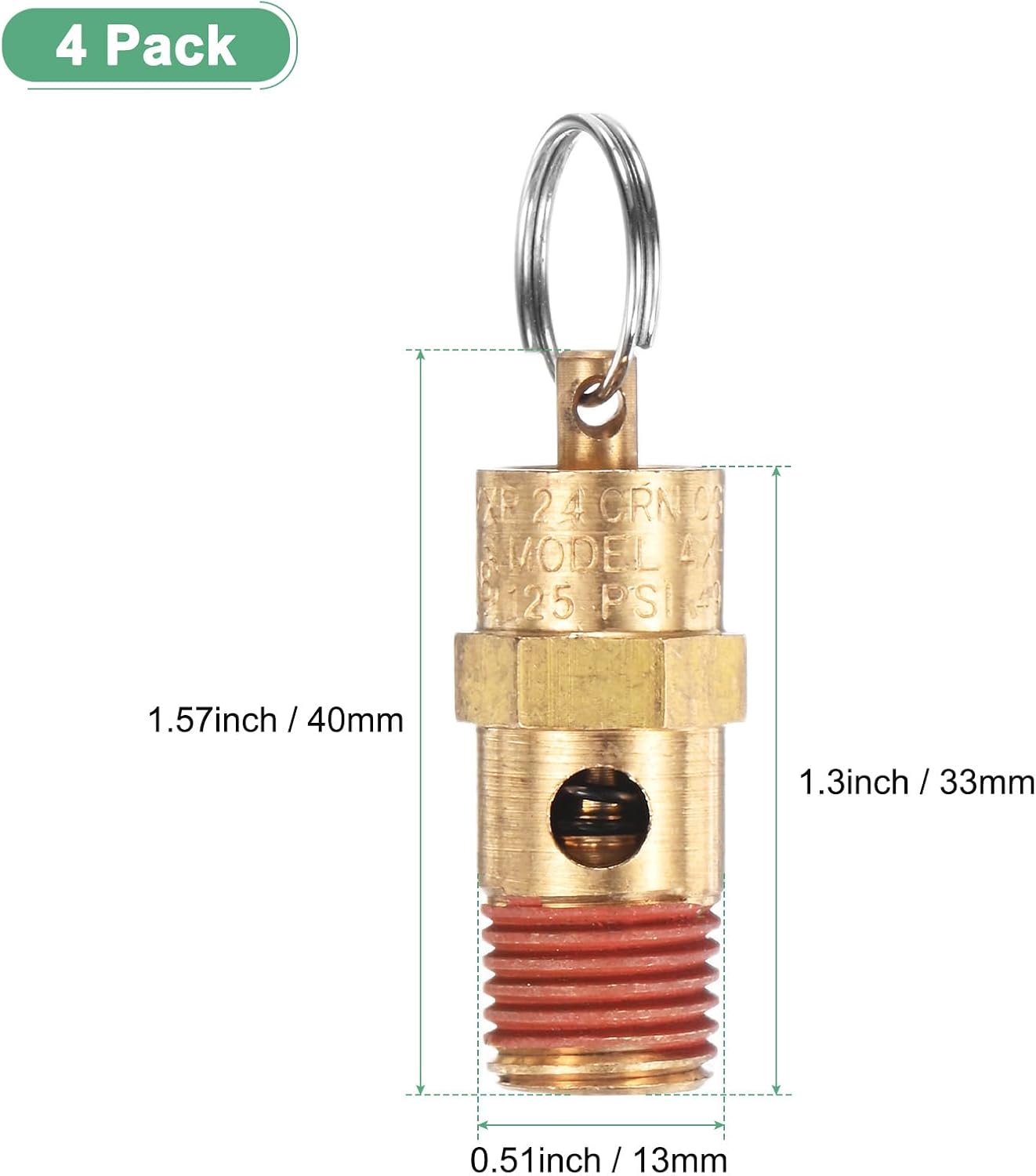 M METERXITY 4-Pack Air Compressor Pressure Release Safety Valve, 1/4" NPT Male 125 PSI Brass Threaded Automatic Air Vent Safety Control Valve