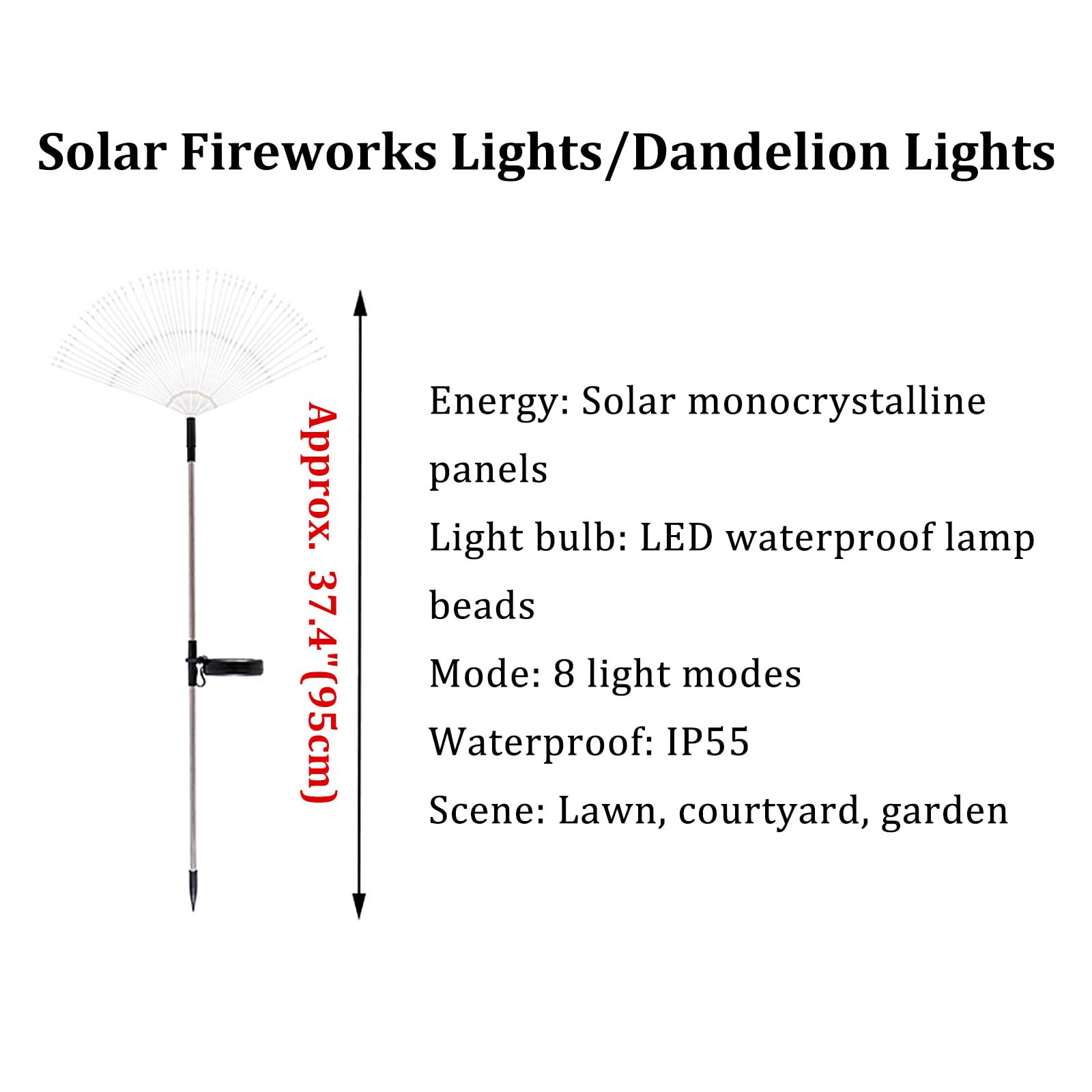 Guirnalda de luces solares para exteriores, luces LED de diente de león, 8 modos, luces inteligentes de fuegos artificiales, luces automáticas en la oscuridad para jardines, arbustos