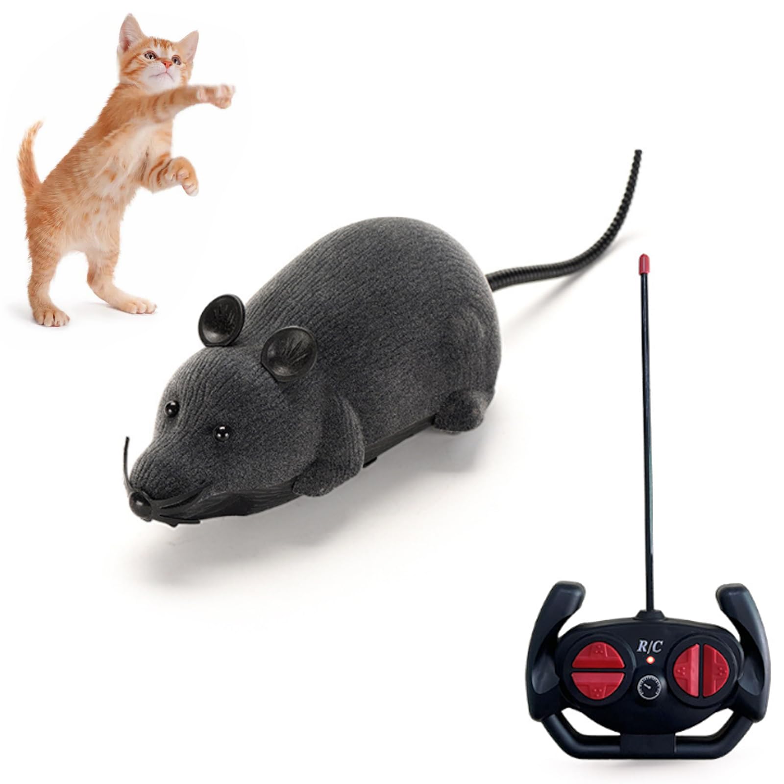 Pixibond Remote Control Rat Mouse Cat Toy Realistic RC Fake Rat Mouse Toy Flocking Wireless Funny Chasing Electronic Interactive Cat Toys Prank Joke